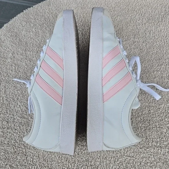 Adidas VL Court Based Shoes Sneakers White With Pink Stripes Women's Sz 9.5 - Picture 10 of 15